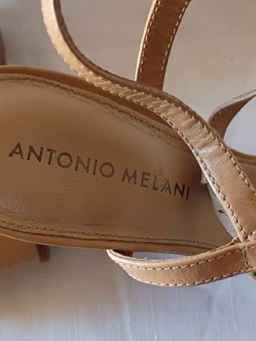 ANTONIO MELANI Beige Tan Strappy Cork Wedge Sandals - Picture 7 of 10